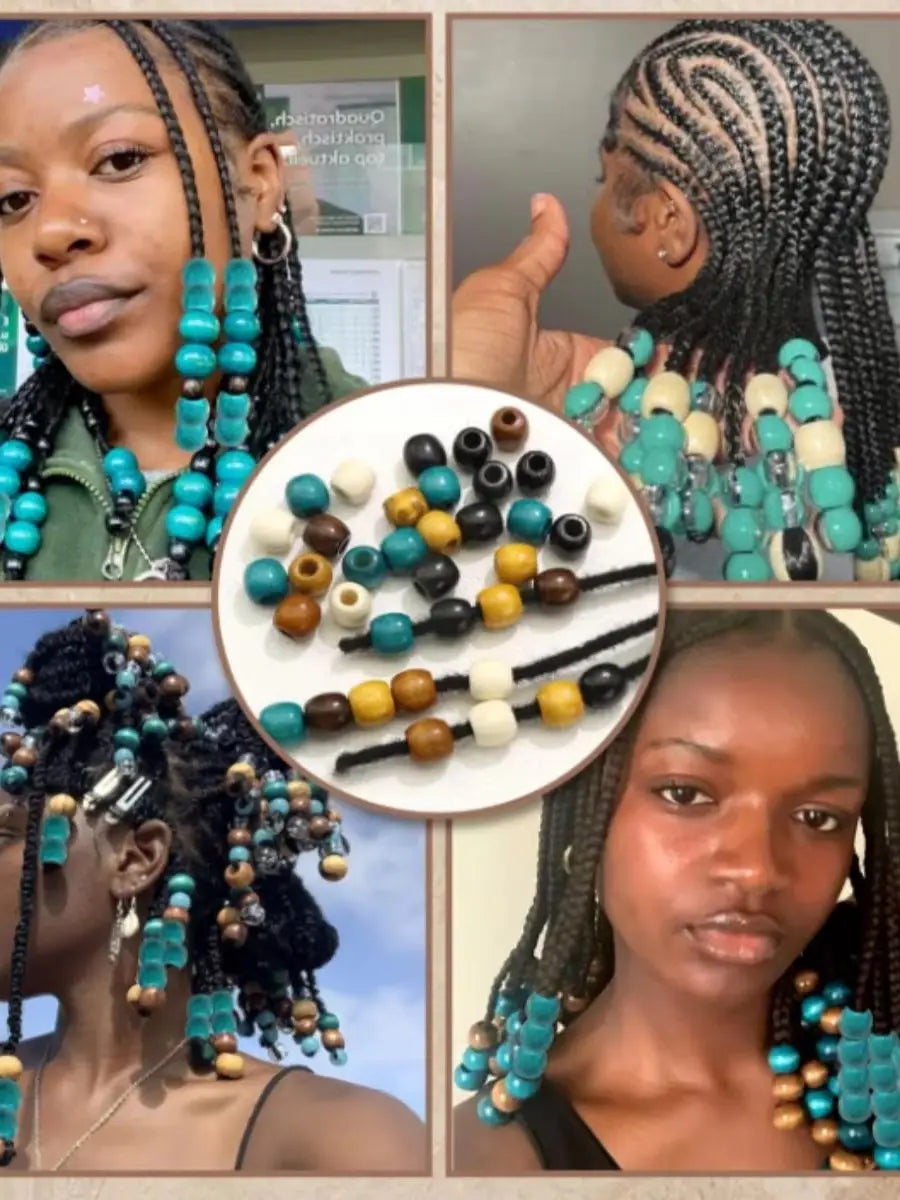 Colorful braiding wooden hair beads, 60-piece set for hair styling by HSF Marketplace