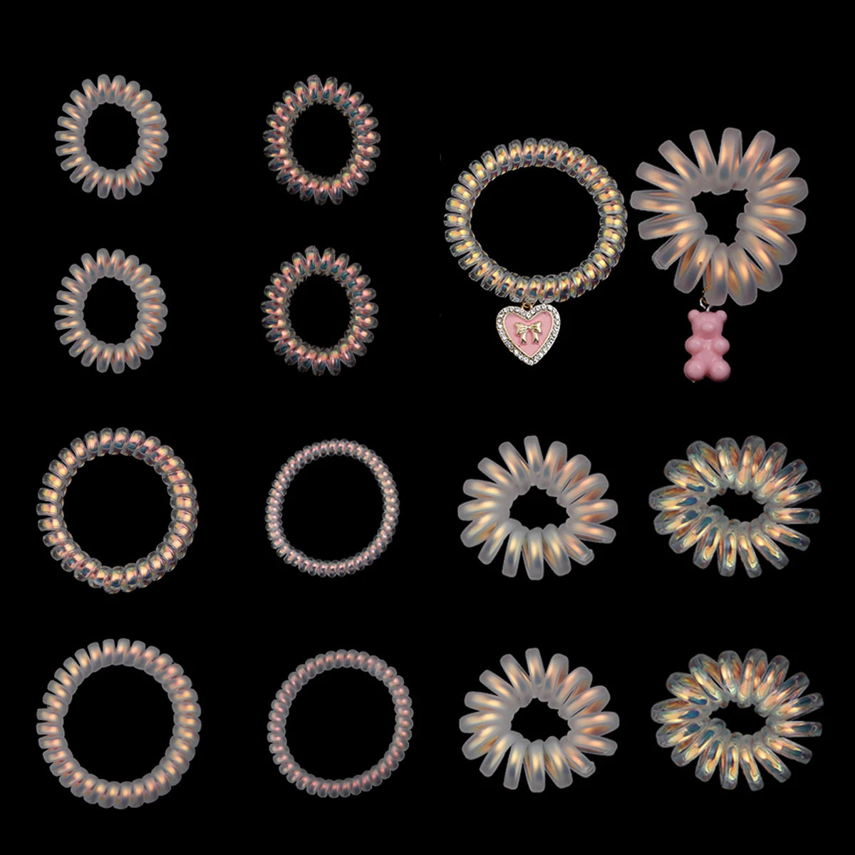 5pcs/lot Mermaid Gold Laser Telephone Line Hair Ropes For Girls High Elasticity Headband Tied Bun Hair Loop Rubber Band Headband
