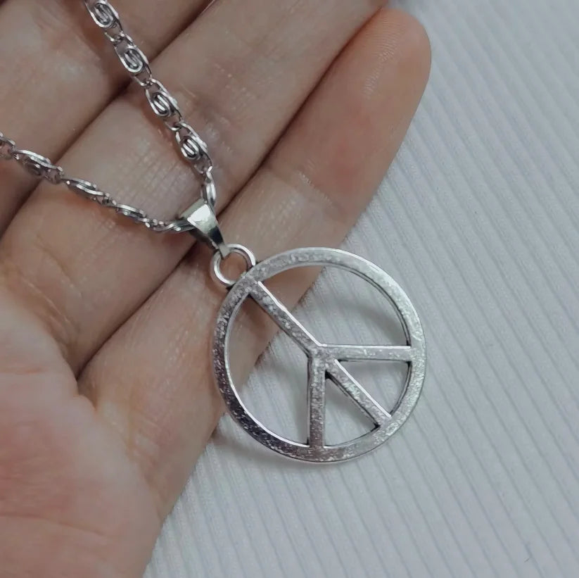Hippie peace sign necklace in stainless steel for women by HSF Marketplace