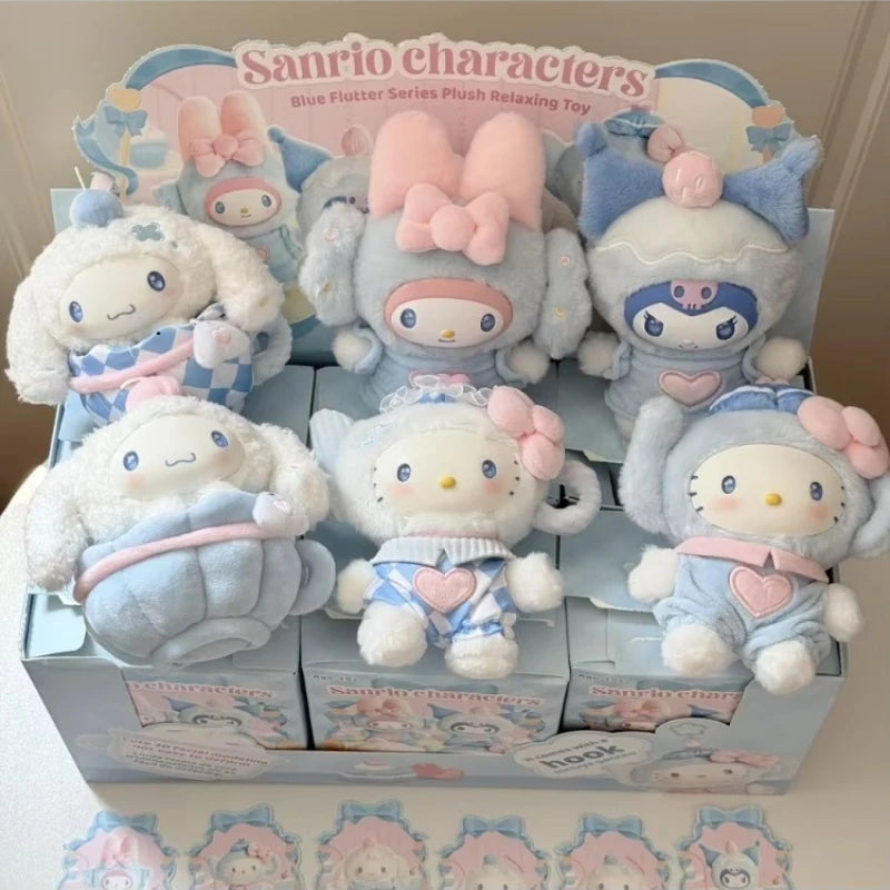 Sanrio Family Fox Island and Blue Flutter vinyl plush blind box pendants featuring Hello Kitty and Kuromi characters