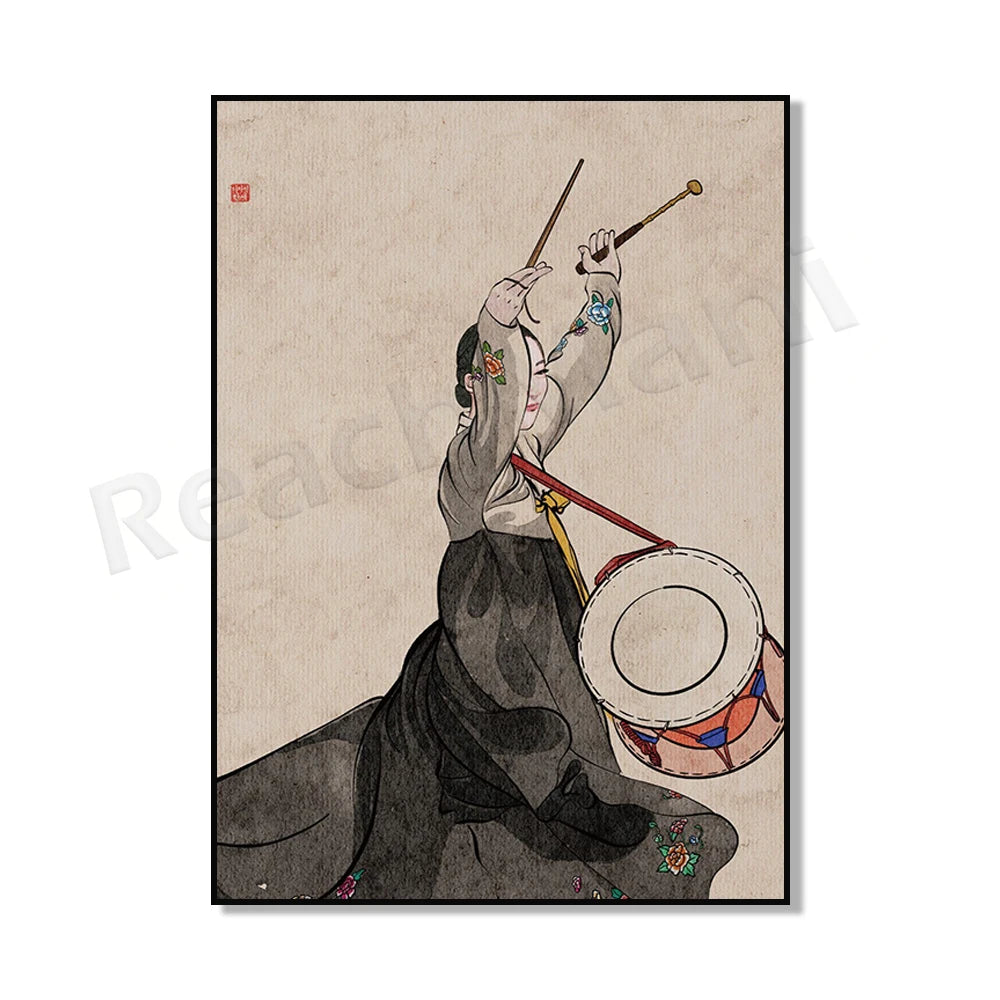 Korean Hanbok canvas poster by HSF Marketplace for Asian home decor, featuring traditional Korean attire