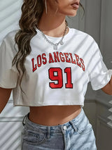 Women's Brooklyn graphic crop T-shirt by HSF Marketplace in casual sports style