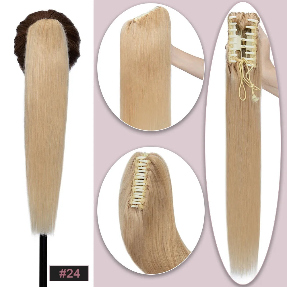 SEGO straight human hair ponytail extension claw clip in blonde brown, 105g-120g