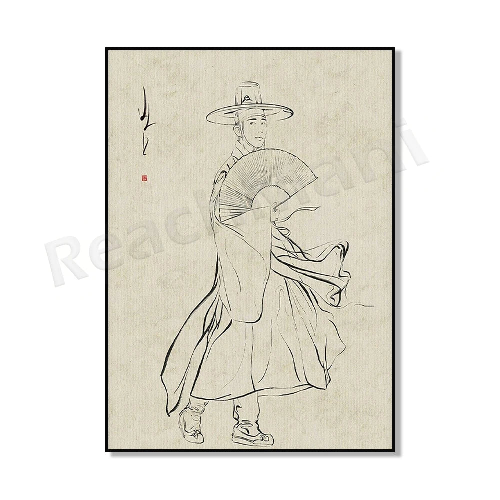 Korean hanbok canvas poster featuring traditional attire for Asian home decor by HSF Marketplace
