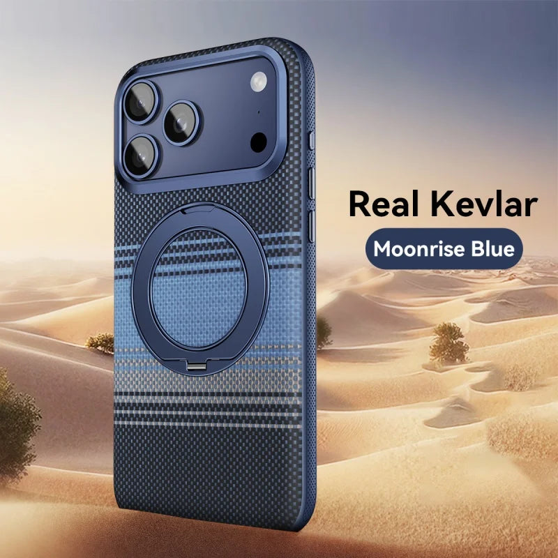 Kevlar case for iPhone 18 Pro Max with magnetic stand and protective design