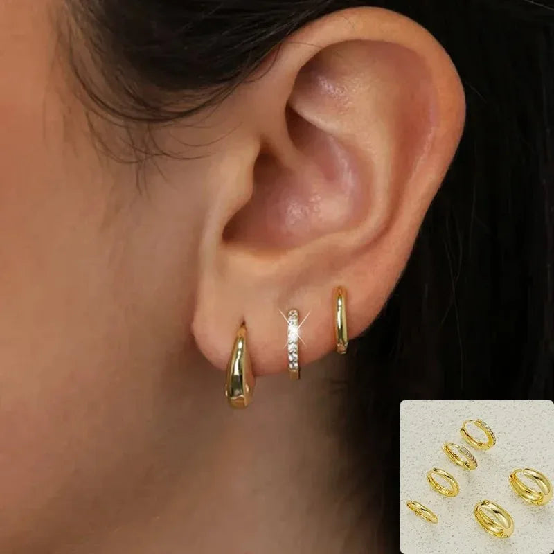 Trendy crystal huggie hoop earrings for women, 8-piece jewelry set by HSF Marketplace