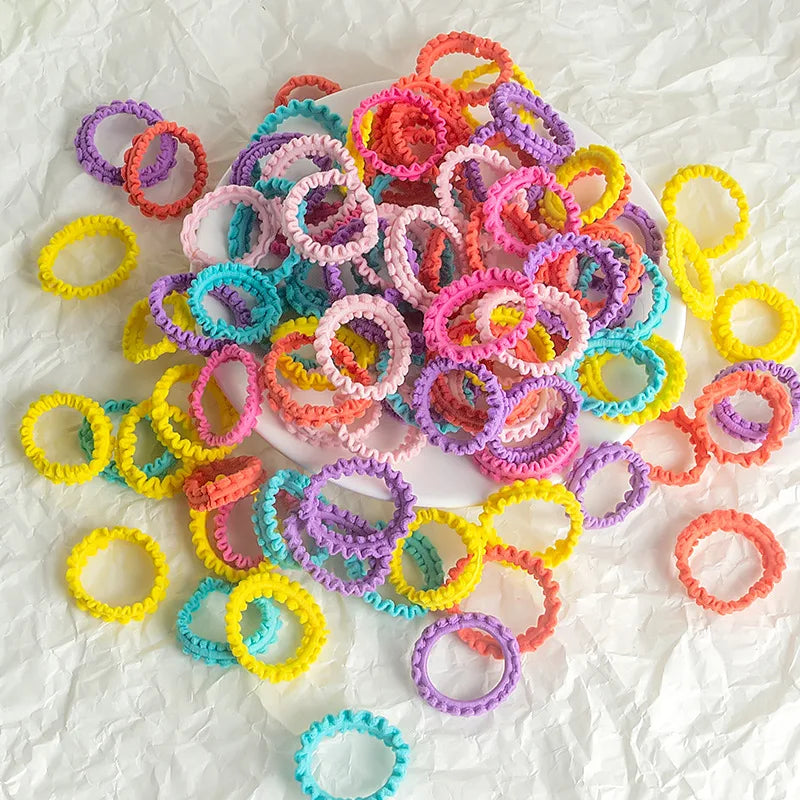 50pcs/Set Unisex Sweet Skirt Edge Pattern Wave Ring Hair Ties Elastic Rubber Band, Cute And Non-Damaging Headwear Casual Ponytai