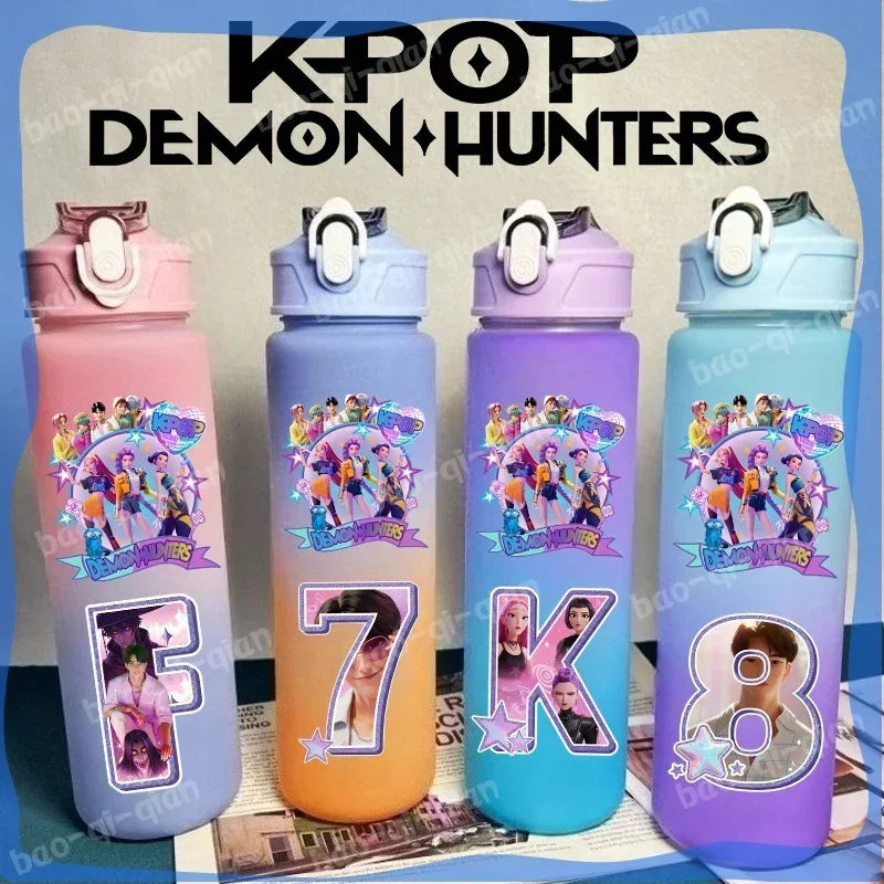 Kpop Demon Hunters gradient color water cup with straw, 750ml, by HSF Marketplace