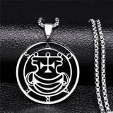 Stainless steel Satan necklace featuring Baphomet sigil and chain design, stylish jewelry by HSF Marketplace.