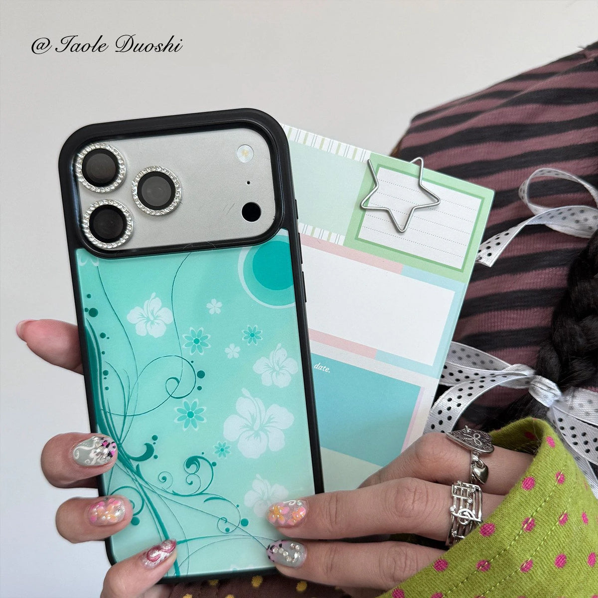 Teal hibiscus floral print phone case for iPhone 11–17 Pro Max by HSF Marketplace