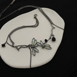 Gothic black dragonfly necklace with tassels for women by HSF Marketplace