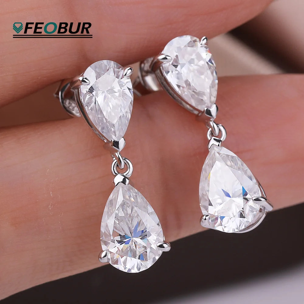 Moissanite waterdrop drop earrings in 925 sterling silver, HSF Marketplace jewelry