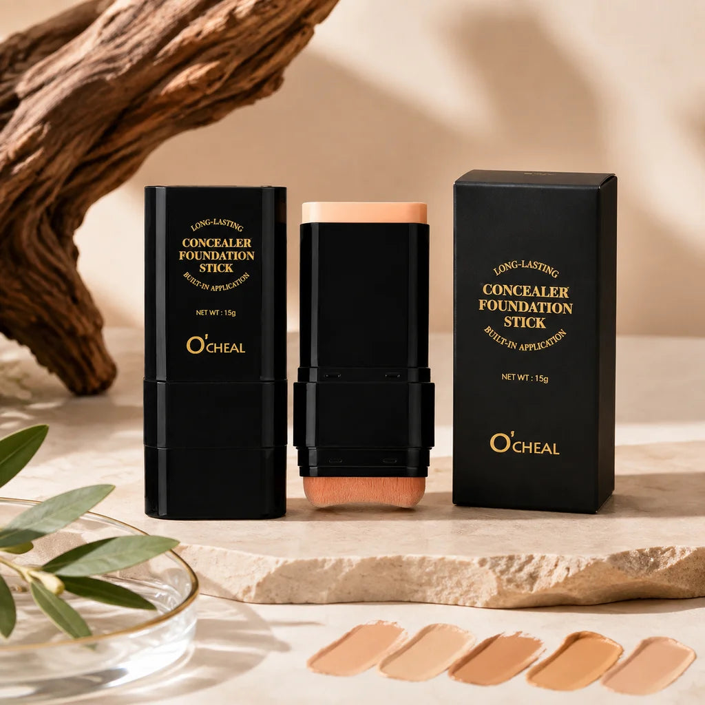 Full coverage foundation concealer stick with built-in applicator brush, waterproof matte makeup in 15g size