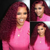 12A Water Wave Bundles With Closure 99J Burgundy Wet and Wavy Virgin Curly Deep Wave 100% Human Hair Bundles With Closure