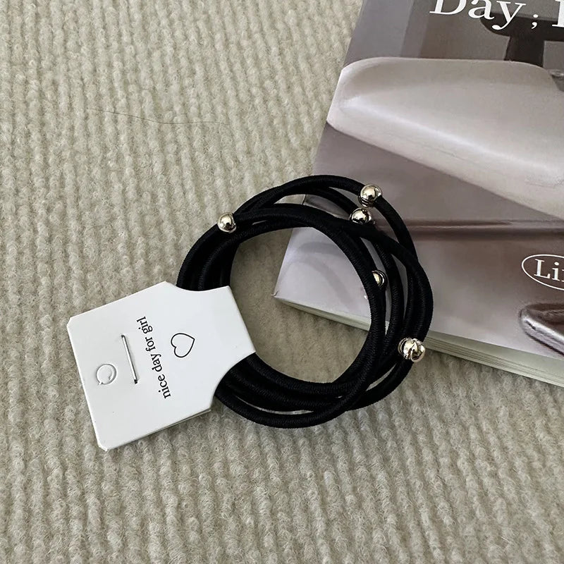5Pcs Basic Rubber Band Ponytail Small Gold Ball Hair Band Headrope Simple Hair Rope Texture Headgear Hair Accessories