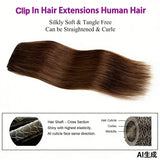 Clip-in Brazilian human hair extensions, straight #4/27 highlight, natural color, 16-26 inches
