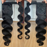 Brazilian body wave human hair wrap-around ponytail extension, 120g clip-in Remy ponytail for women