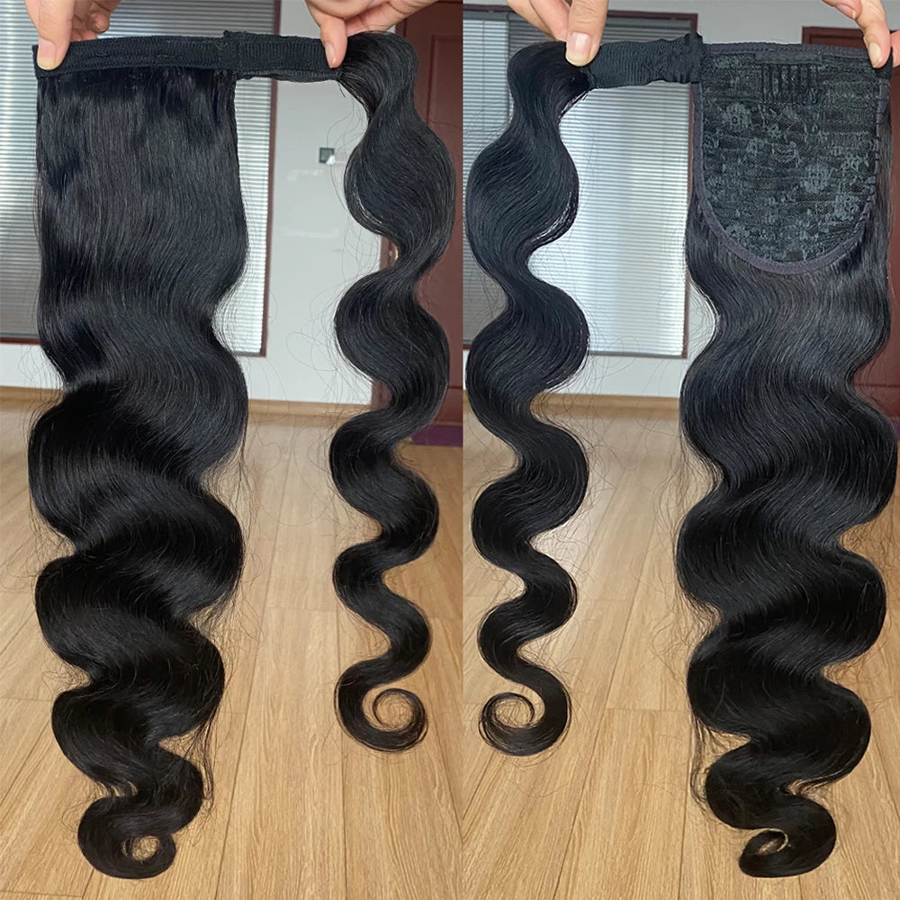 Brazilian body wave human hair wrap-around ponytail extension, 120g clip-in Remy ponytail for women