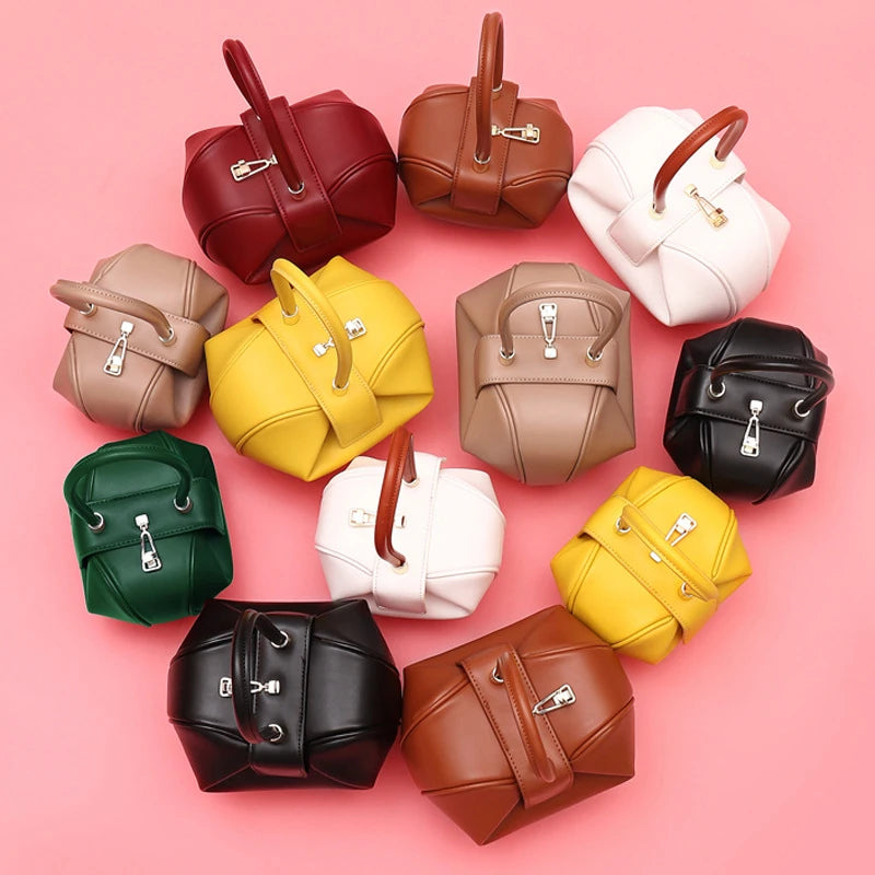 Small genuine leather HIFASHION women’s top handle handbag with round shape, elegant evening party purse, luxury handbag for going out