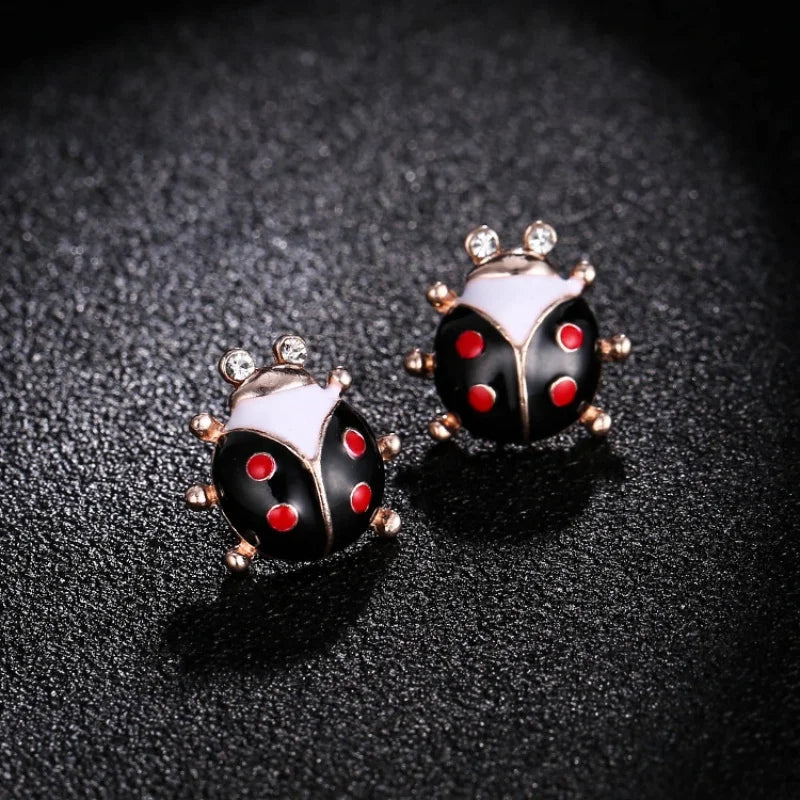 Cute ladybug stud earrings with red rhinestones for women, HSF Marketplace jewelry