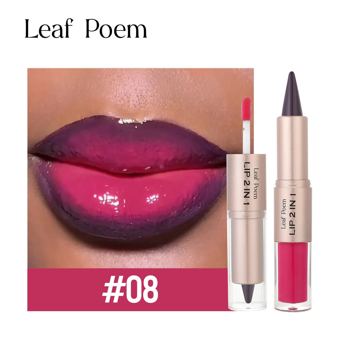 HSF Marketplace 2-in-1 dark plum pink lip makeup with matte lip liner, gloss, and waterproof lip contour in a compact mirror case.