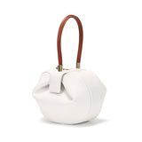 HIFASHION small genuine leather top handle bag for women, elegant round evening purse, luxury handbag for going out and parties