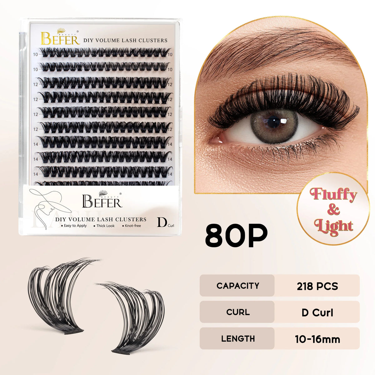 BEFER Cluster Lashes D Curl DIY Eyeslash Extension Manga Lash Cluster Fluffy Volume Individual Natural False Eyelashes Clusters