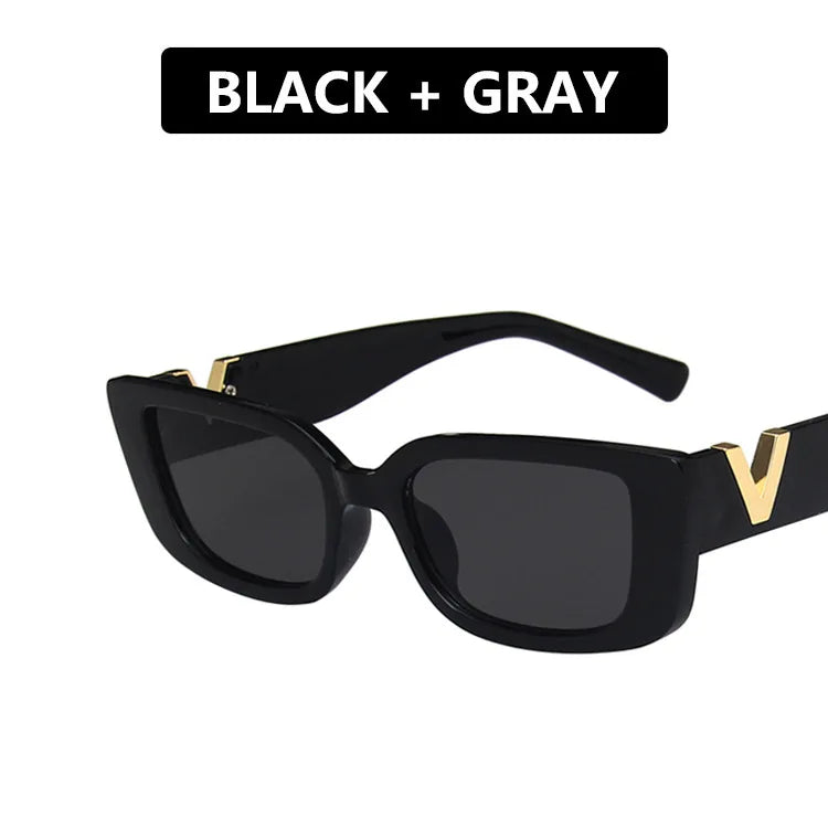 Retro rectangle sunglasses for women by HSF Marketplace, black vintage small frame sun glasses with classic square design.
