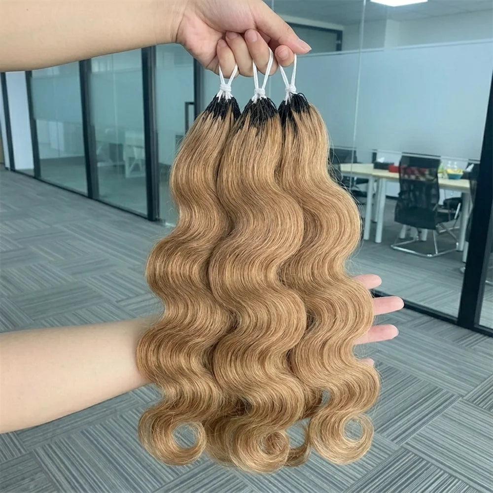 Body Wave Feather Crochet Human Hair Extensions Miracle Knots Honey Blonde Pre Separated Knotless Invisible Crochet Braids Human Braiding Hair Lightweight Comfortable Reusable Boho Hairstyle For Women