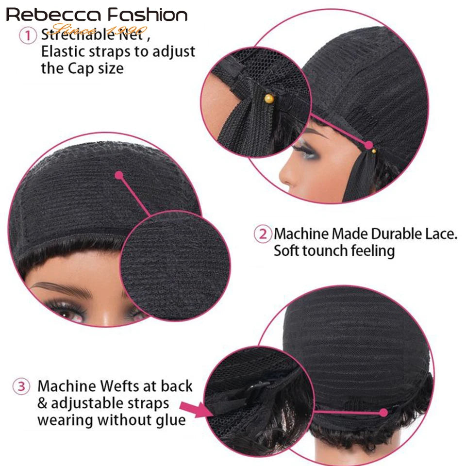 Rebecca Brazilian short straight bob wig with bangs, human hair, side part, full machine-made cap for Black women, by HSF Marketplace