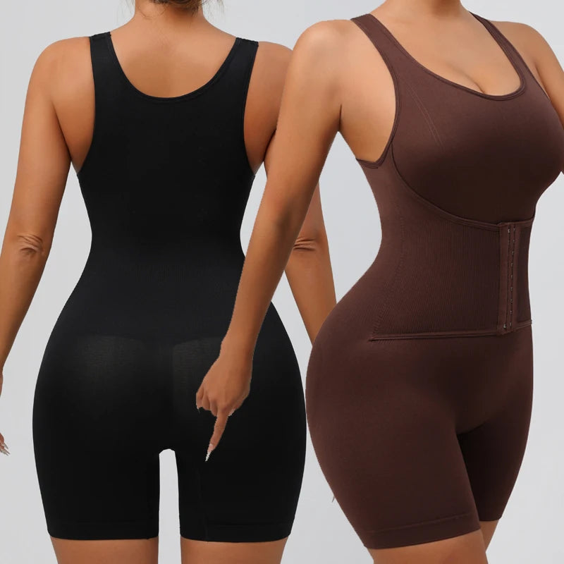 FLARIXA full-coverage seamless bodysuit shapewear with wide shoulders and thigh-slimming body shaper design