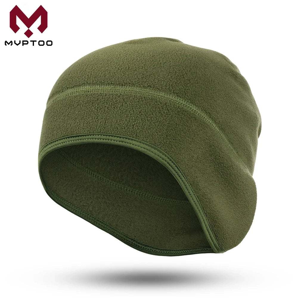 Women's winter fleece beanie hat with ear cover, windproof thermal cap for skiing and snowboarding