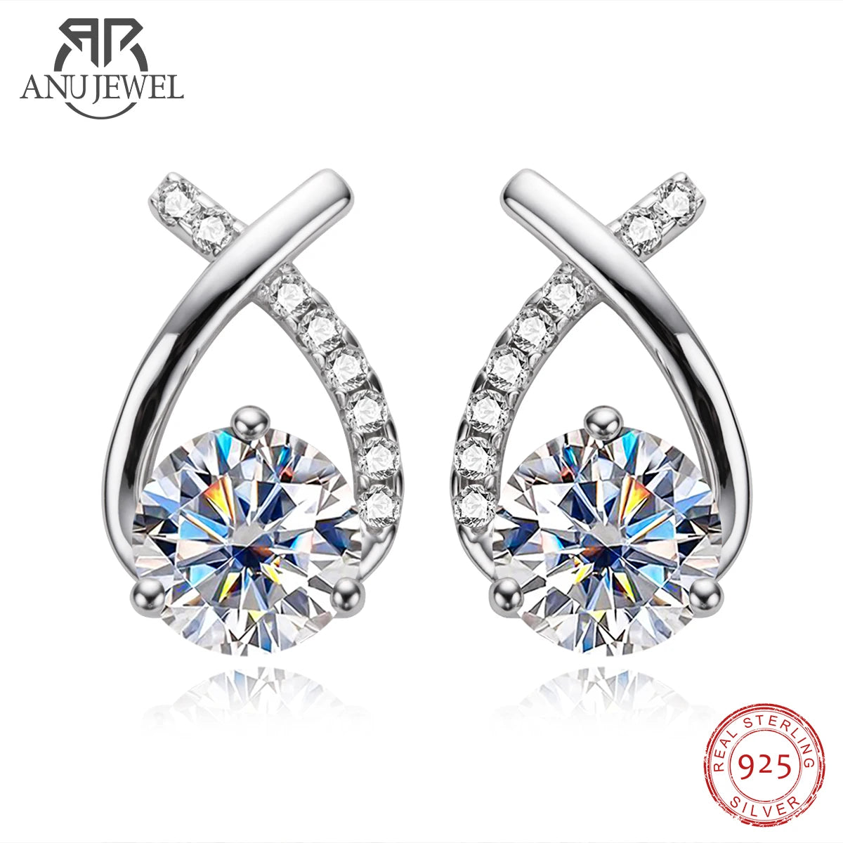 AnuJewel 4cttw D color moissanite stud earrings in 18K gold plated 925 sterling silver