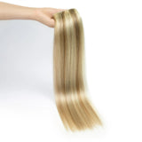 Seven-piece set of HSF Marketplace human hair clip-in extensions with double weft, 16-24 inches, natural straight hair.