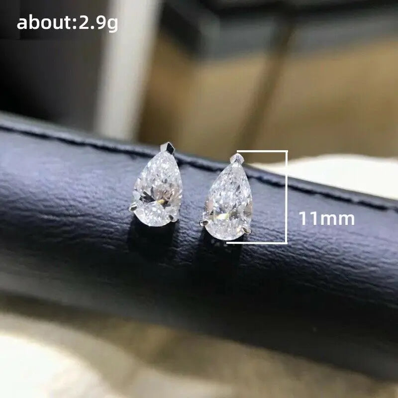 925 sterling silver water drop pear white zircon small stud earrings for women by HSF Marketplace