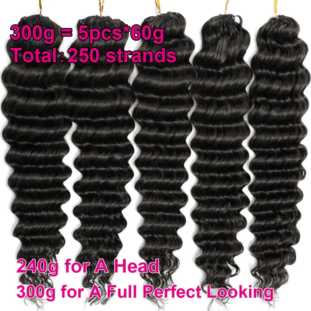 Miracle Knots Crochet Human Hair Deep Wave Bundles Invisible Knot Burmese Curly Boho Braids Crochet Human Hair Extensions 16-20 Inch Pre-Separated Reusable Feathered Human Crochet Curly 100% Human Hair For Black Women Lightwe