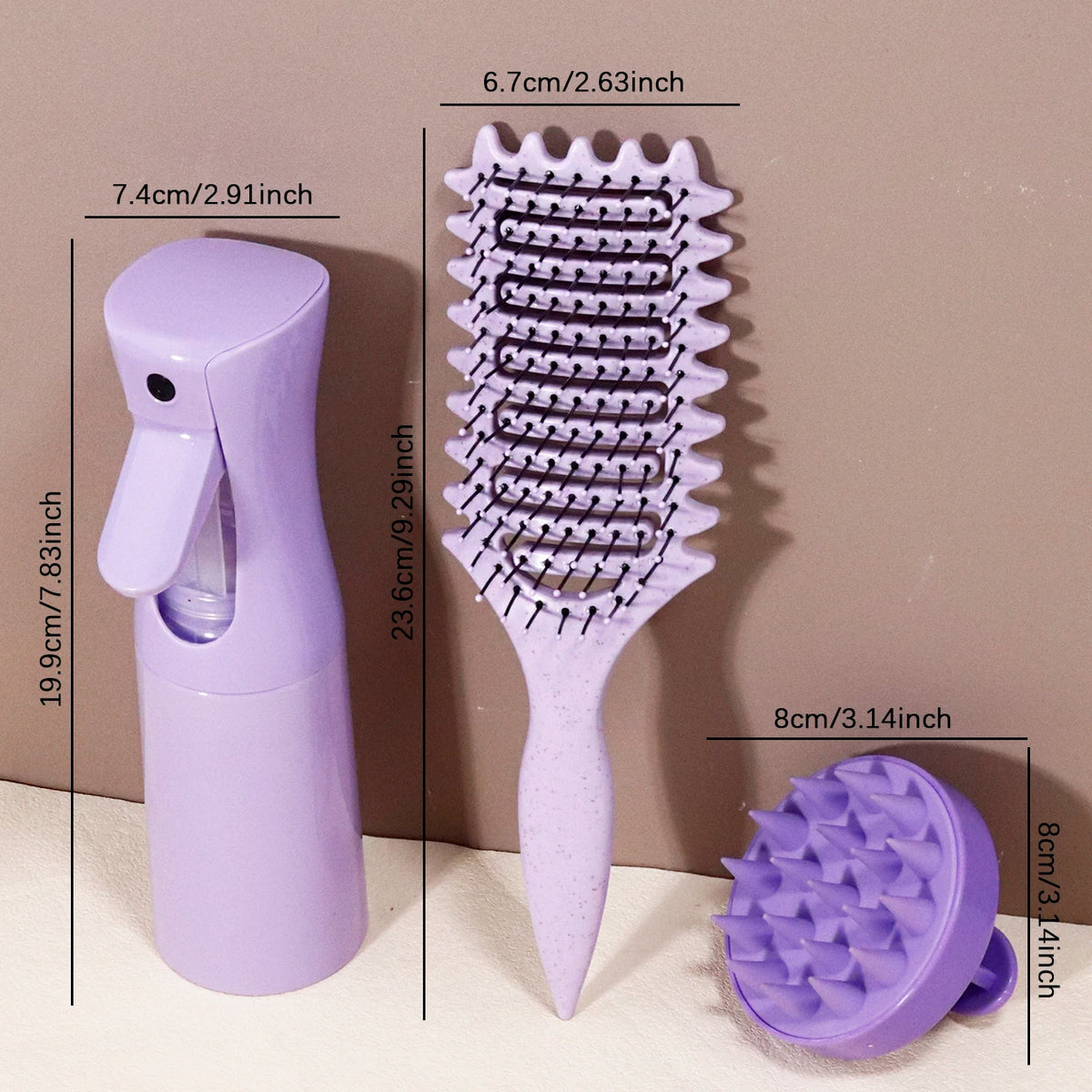 3pcs curl styling tool set - curl styling hair brush, hair spray bottle, scalp massage shampoo, special for real hair wigs
