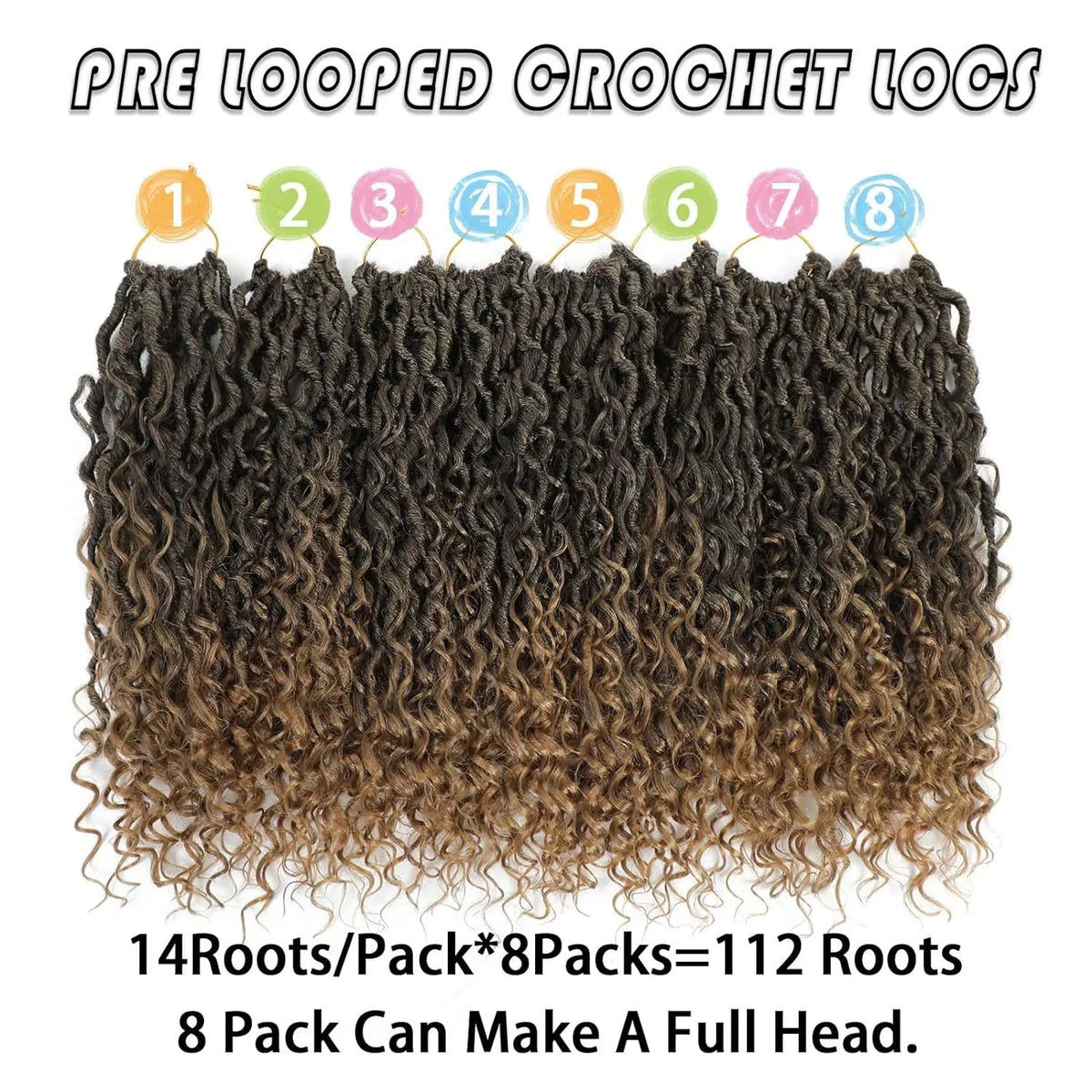 14-inch faux locs crochet hair with curly ends, pre-looped synthetic goddess locs for black women, boho crochet braiding hair.