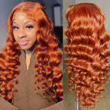 #350 Ginger Orange Omber Colored Loose Deep Wave Bundles With Lace Closure Frontal Preplucked  Human Hair Bundles With Frontal