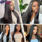 Straight human hair bundles with 4x4 closure in 22, 24, 26 inches, unprocessed raw hair from HSF Marketplace
