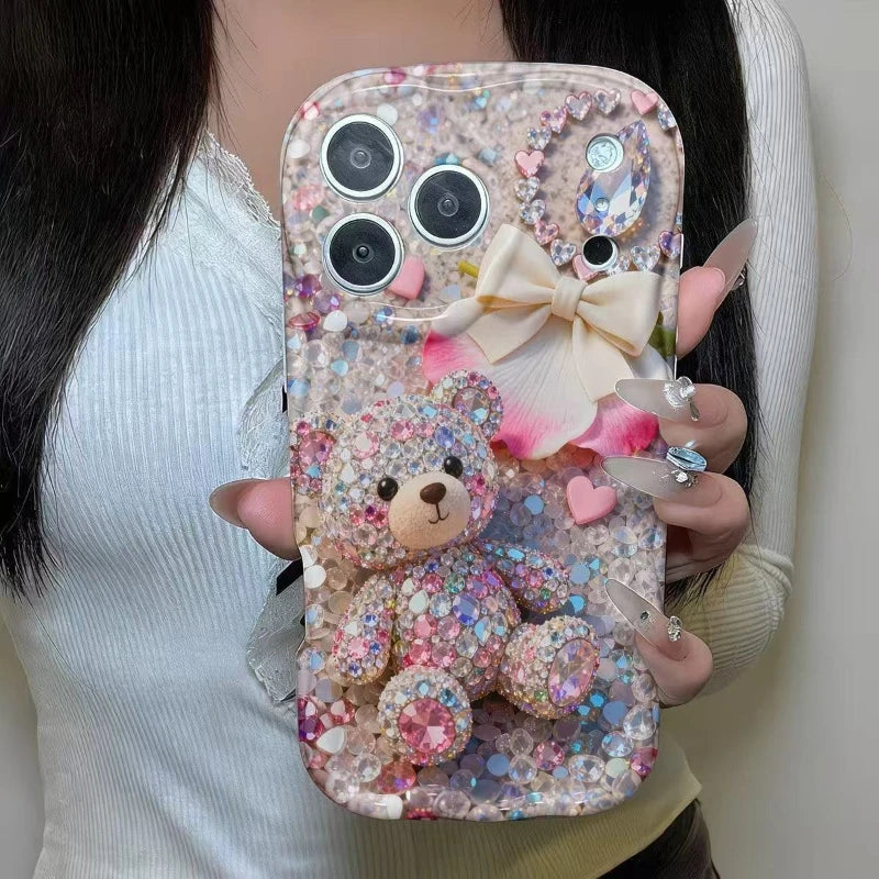 Rhinestone bear phone case for iPhone 11 to 18 Pro Max by HSF Marketplace