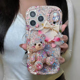 Rhinestone bear phone case for iPhone 11 to 18 Pro Max by HSF Marketplace