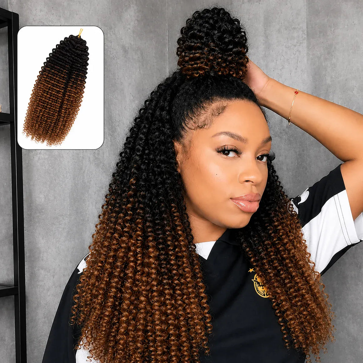 15A T1B/30 TB30 Highlight Kinky Curly Feather Crochet Human Hair Miracle Knots Knotless Pre Separated Pre Looped Small Spirals Deep Curly Human Hair Extensions Invisible Boho Braiding Light Brown Crochet Hair For Women