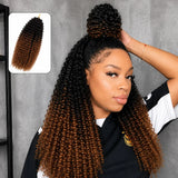 15A T1B/30 TB30 Highlight Kinky Curly Feather Crochet Human Hair Miracle Knots Knotless Pre Separated Pre Looped Small Spirals Deep Curly Human Hair Extensions Invisible Boho Braiding Light Brown Crochet Hair For Women