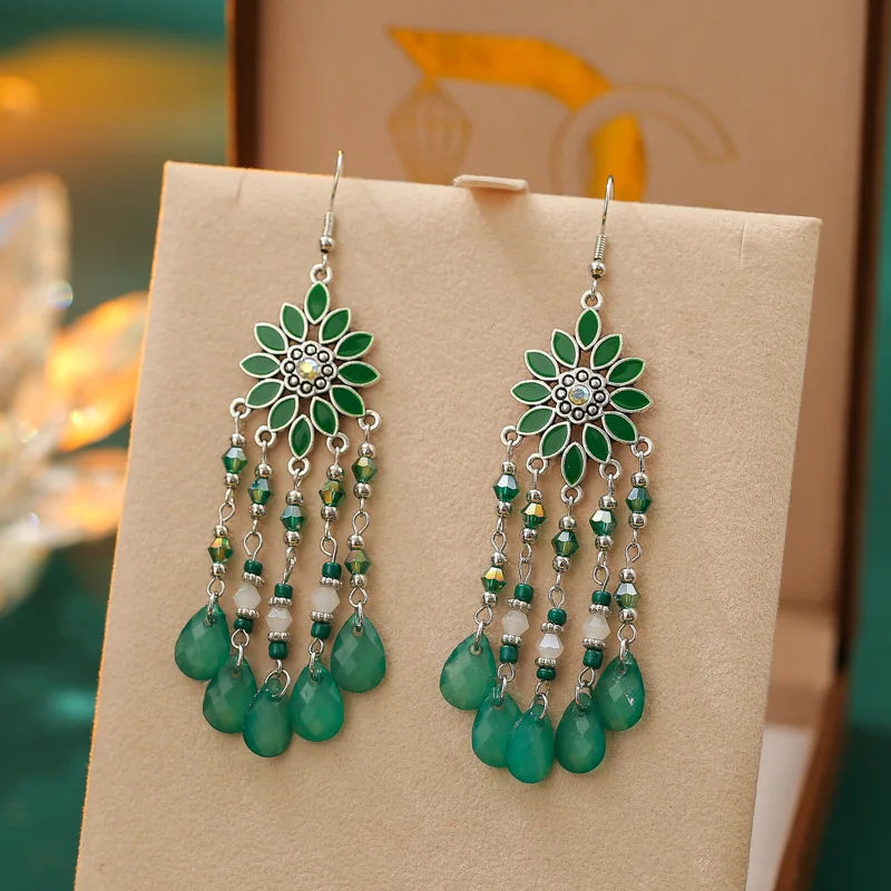 Bohemian water drop tassel earrings for women, vintage dangle jewelry by HSF Marketplace