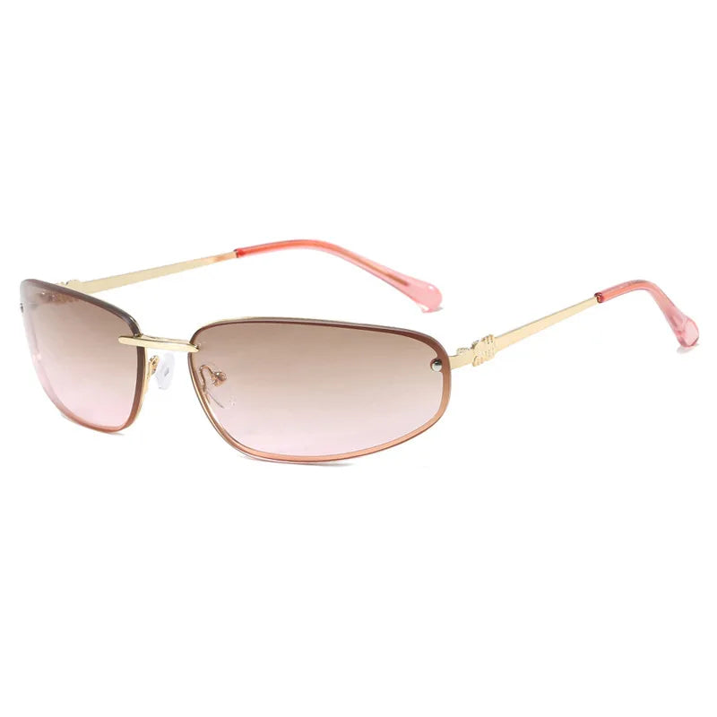 Oval frameless Y2K luxury sunglasses by HSF Marketplace featuring high-end punk style for women, perfect for outdoor retro fashion.