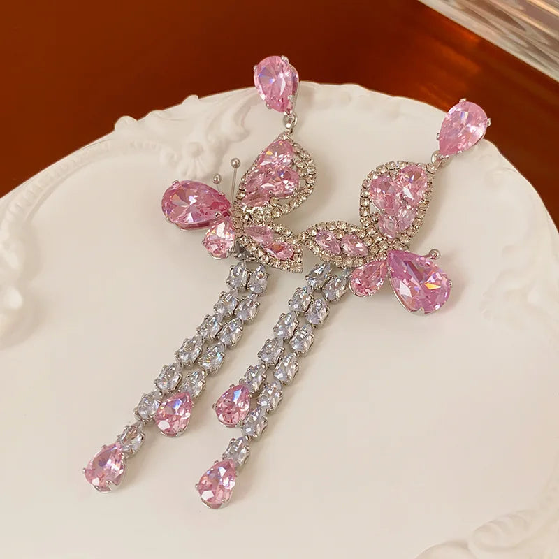 Pink zircon dangle earrings by HSF Marketplace for romantic weddings and parties
