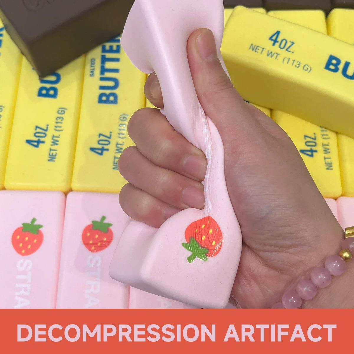 2026 New Soft Butter Squishy Toy, 1-5 PCS Cute Strawberry Butter Bar Stress Relief Toy, Stretchy & Squishy Safe TPR Material