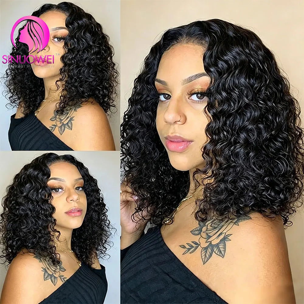 12A water wave bob wig by HSF Marketplace featuring 100% human hair, lace frontal, and curly short hairstyle for women.