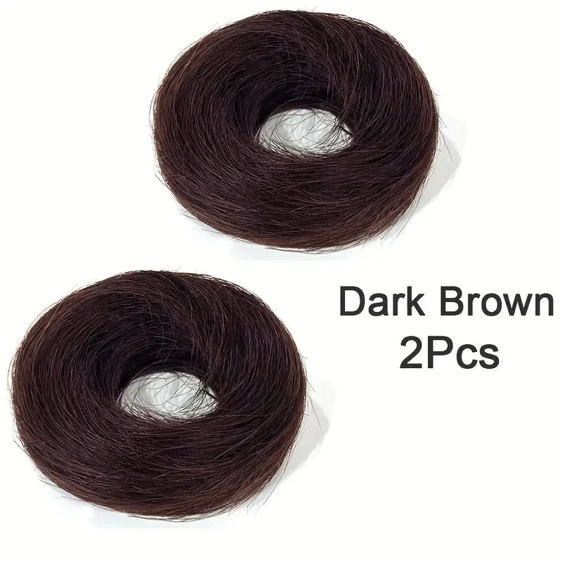 2-piece black human hair scrunchie bun makers by HSF Marketplace for fluffy messy buns and ponytail updos